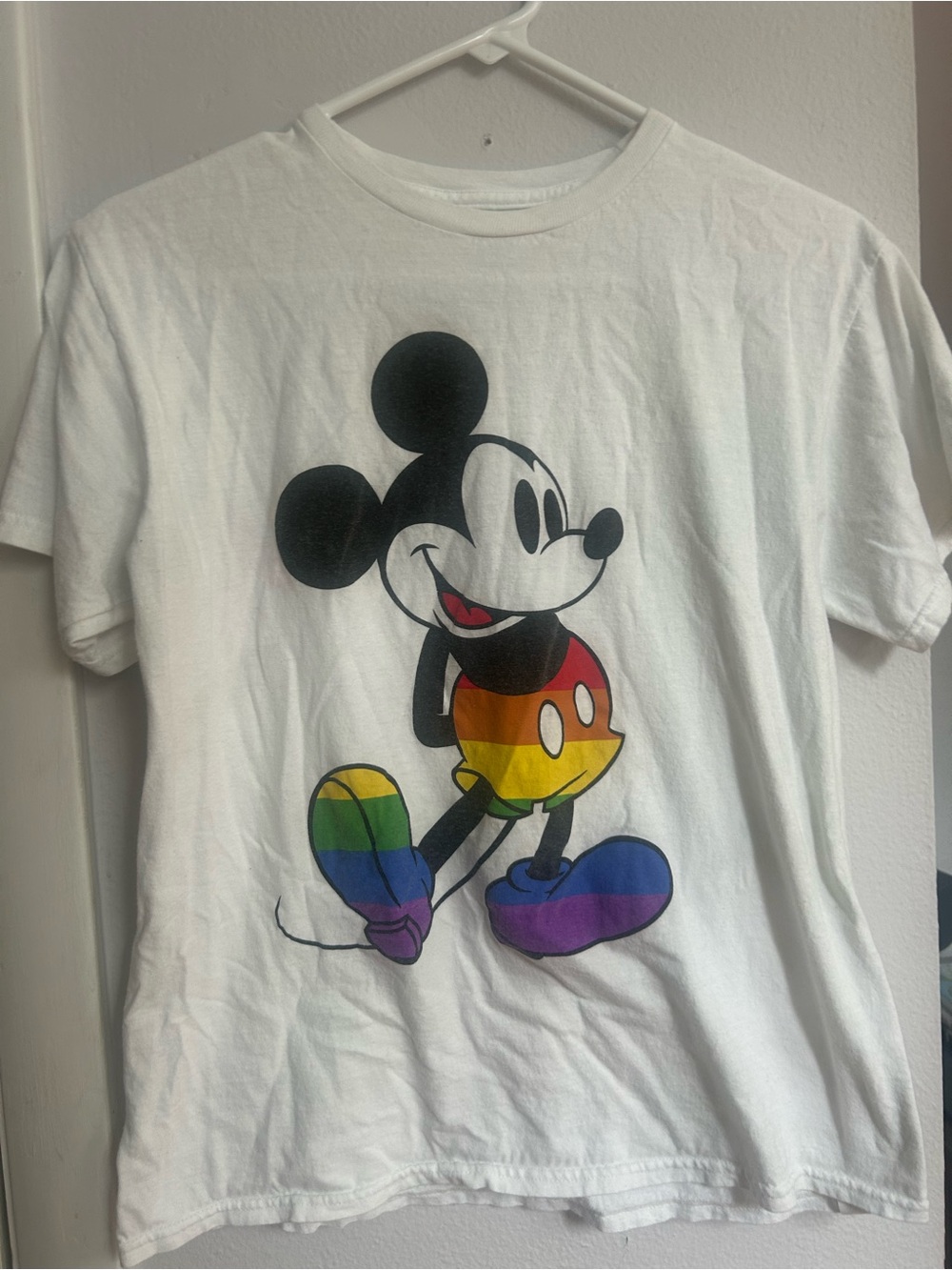 White kids Graphic T-Shirt with Rainbow Mickey Design